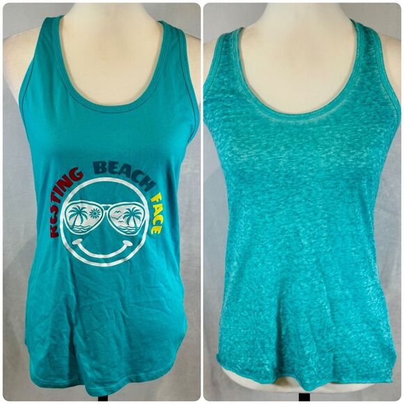 Two aqua turquoise summer racerback tank tops size large - Picture 1 of 9